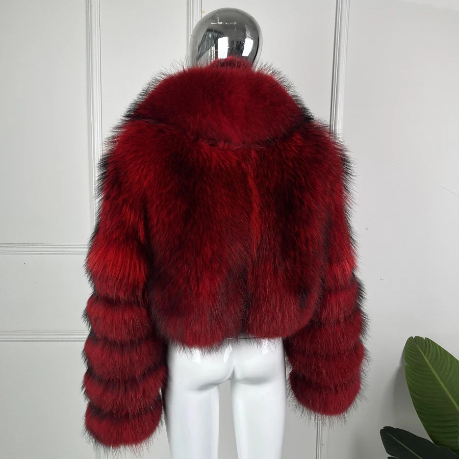 سترة شتوية نسائية معطف فرو الثعلب الراكون الحقيقي مع ياقة ملابس خارجية من فراء الراكون الأصلي الأكثر مبيعًا معطف فرو طبيعي