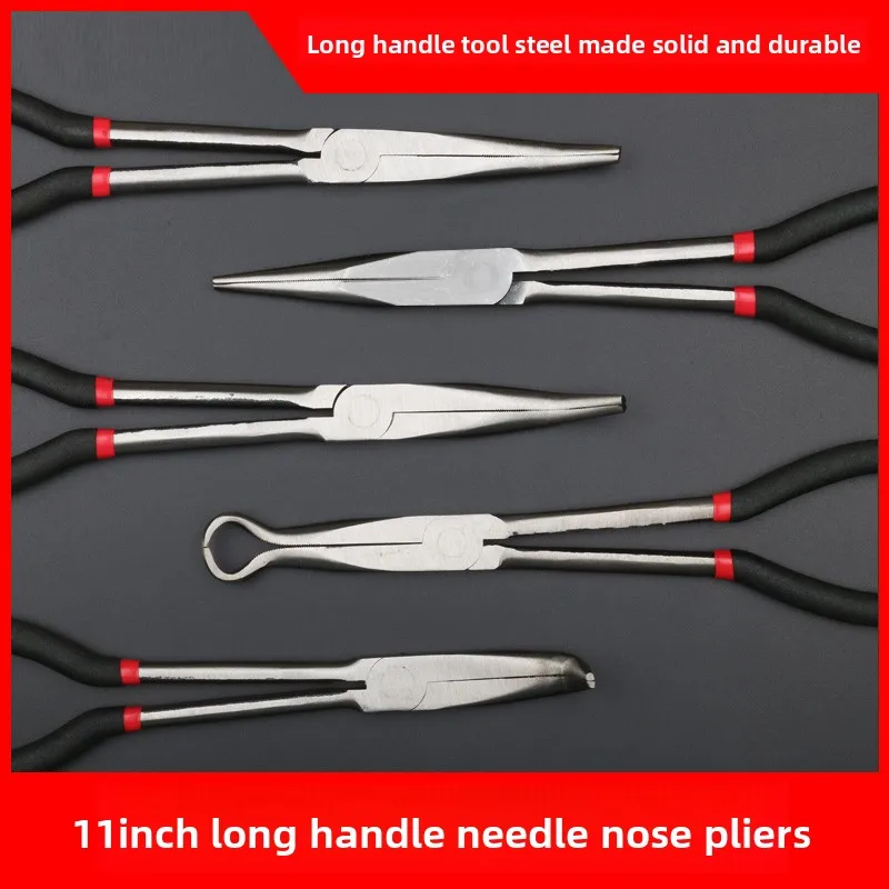 1pc 11-inch High Quality Long Nose Pliers with Curved and Straight Tips - Ideal for Industrial, DIY Applications and Car Repair