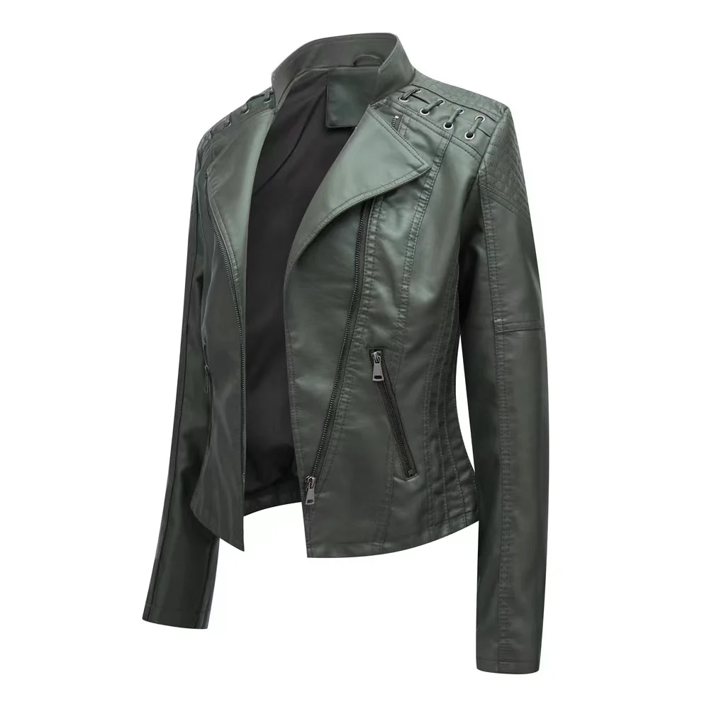 2026 Spring Autumn Women Leather Jacket Turn Down Collar Fashion Motorcycle Jackets