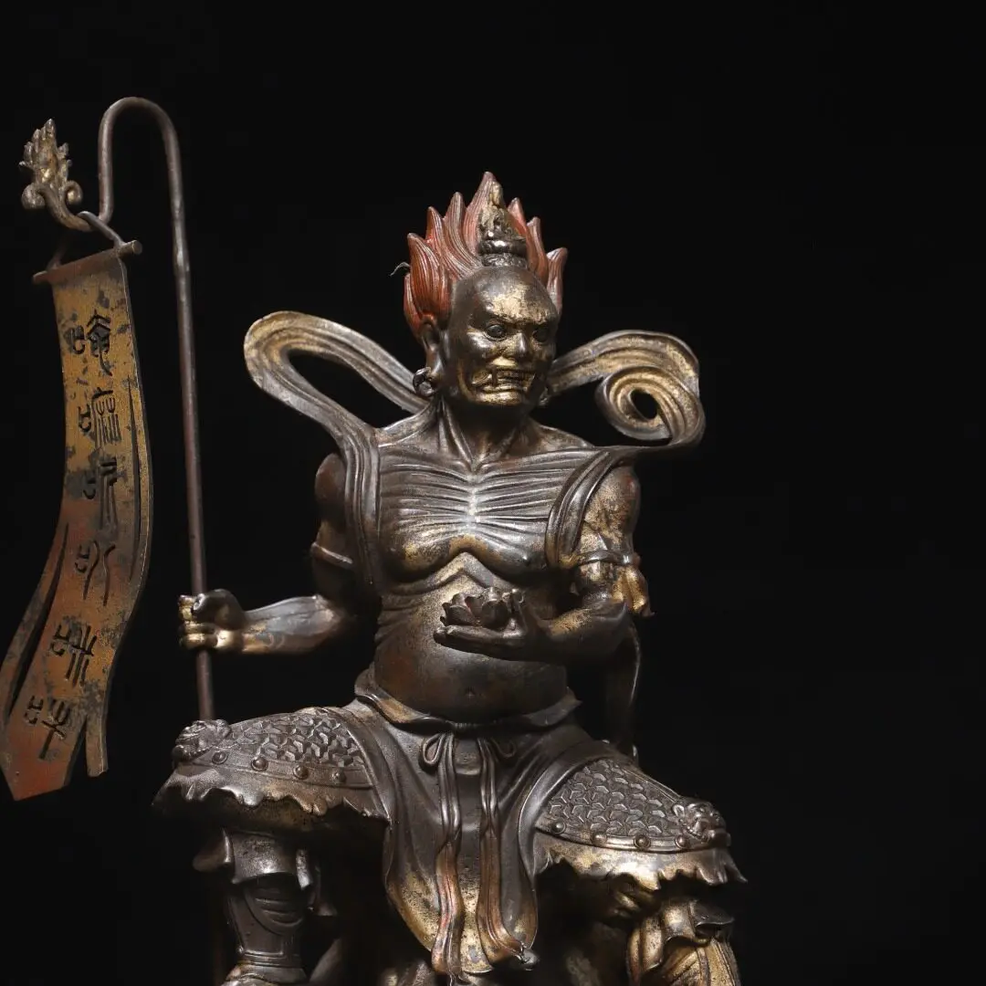 Solid Brass Burning Face Ghost King Bodhisattva Protector Statue Buddhist Altar Temple Home Decor Worship Gift