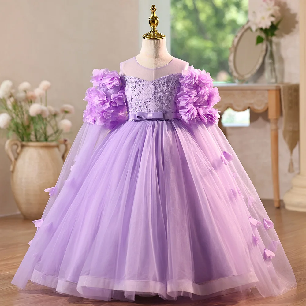 

Elegant Floral shawl Princess Dress Birthday Celebration Ceremony piano performance dress, First Communion Christmas Children'