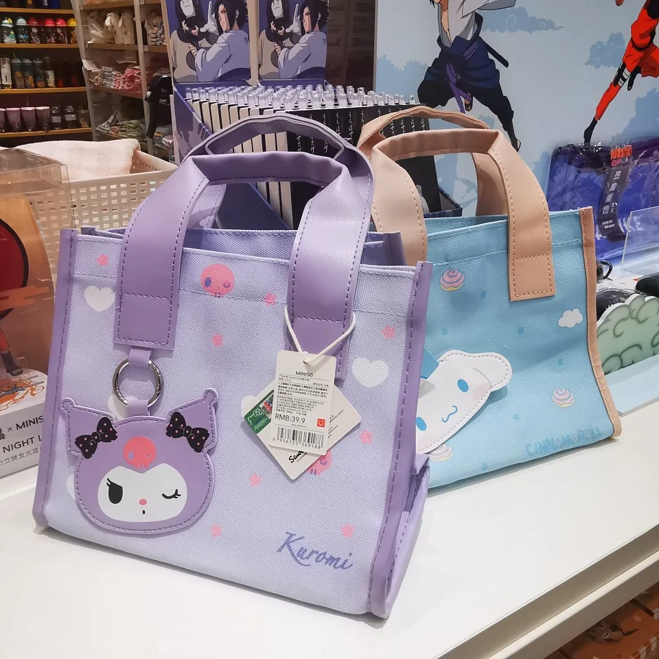 Kawaii Sanrio torba Bento Cinnamoroll Kuromi Mymelody płócienna Pu kwadratowa torba przenośne pudełko na Lunch studencka urodziny prezent na Boże