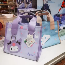 Bolsa de lona Kawaii Sanrio Bento Cinnamoroll Kuromi Mymelody, lonchera portátil cuadrada de Pu, regalo de cumpleaños para estudiantes y niñas