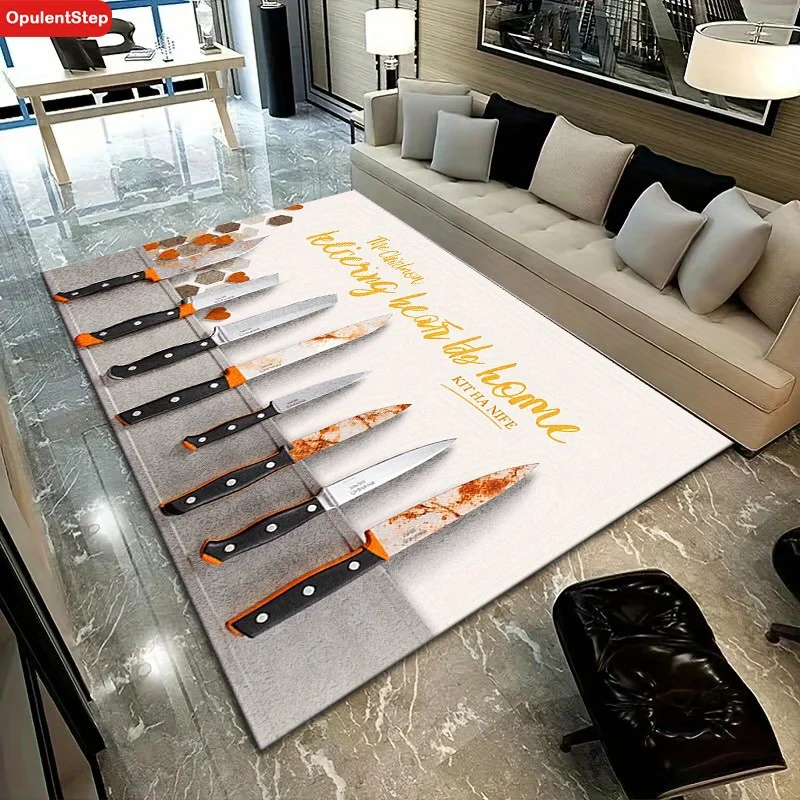 1pc Minimalist‑Knife‑Art Rectangular Area Rug, Indoor & Outdoor Floor Mat for Kitchen, Dining Room, Game Room, Apartment, Office