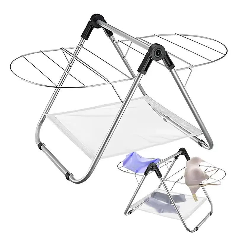 Laundry Drying Rack Foldable Laundry Carbon Steel Rack Double Layered Laundry Storage Products For Dormitory Hotel Home Laundry