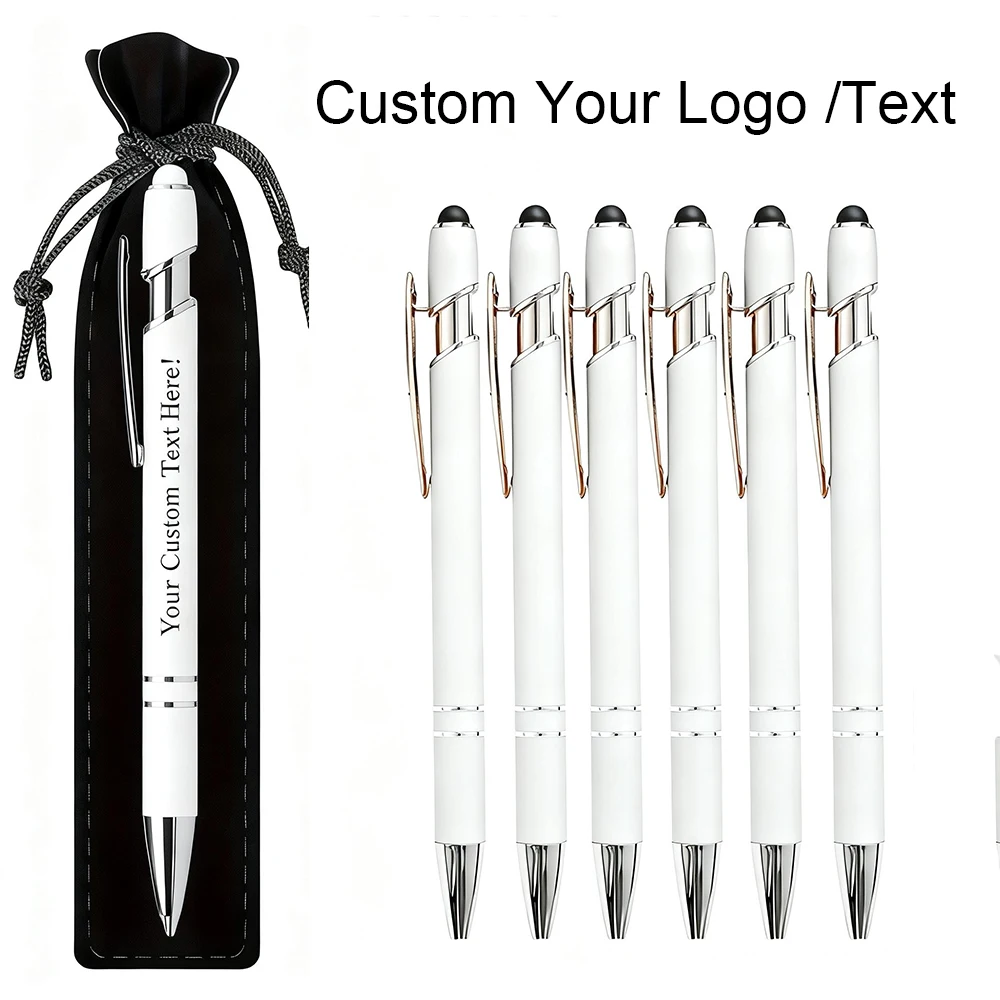 Pen Customized Logo Retractable Ballpoint Pen w/Stylus Tip Print Name Text Pen Business Graduation Birthday Wedding Gift Pen Bag