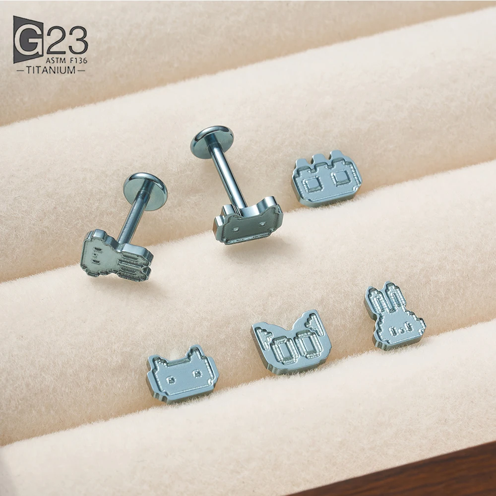 G23 Titanium Piercing Internally Thread Labret Stud Pixel Graphic Tragus Helix Cartilage Ear Anodizing Body Jewelry