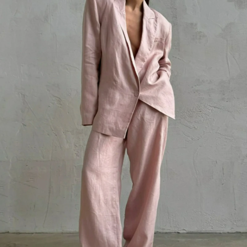 2026 Autumn New High-end Cotton Linen Suit Long Sleeves and Long Pants Design Sense Elegant Fashionable Two-piece Set for Women