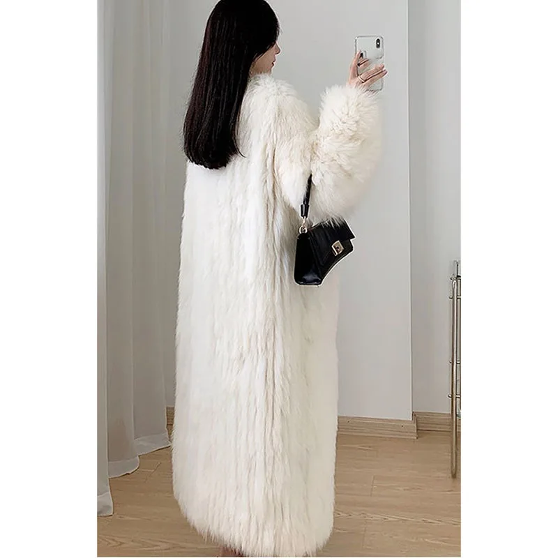 Retro Women High End Long Sleeves Plush Jacket 2025 Femme Solid Color Long Fur Outwear Winter Ladies Fashion Faux Fur Tops Coat