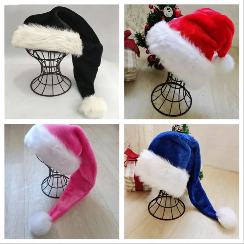 Christmas Black Red Plush Hat Santa Novelty Hat Kids Christmas Decorations For New Year Home Santa Claus Gift Party Supplies