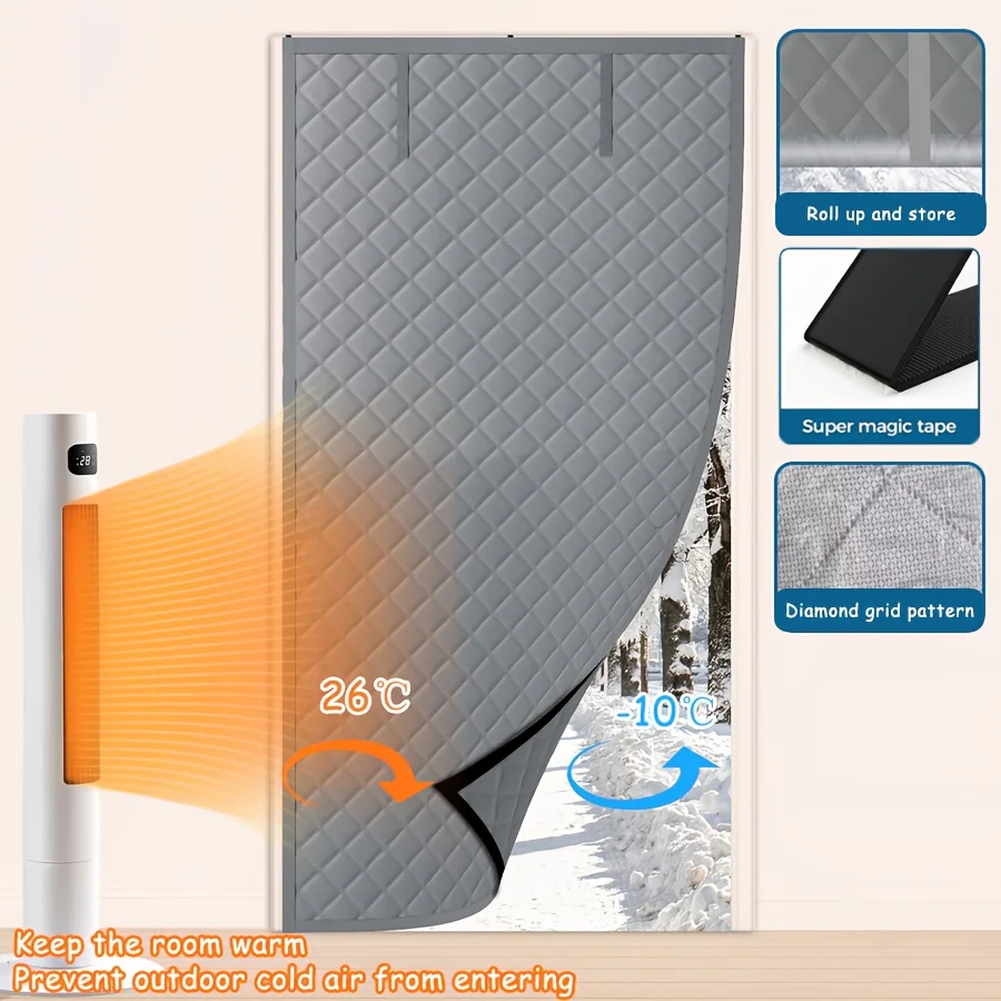 

1 heavy-duty cold and stormproof door curtain, easy to roll up and store, durable polyester material, sturdy construction