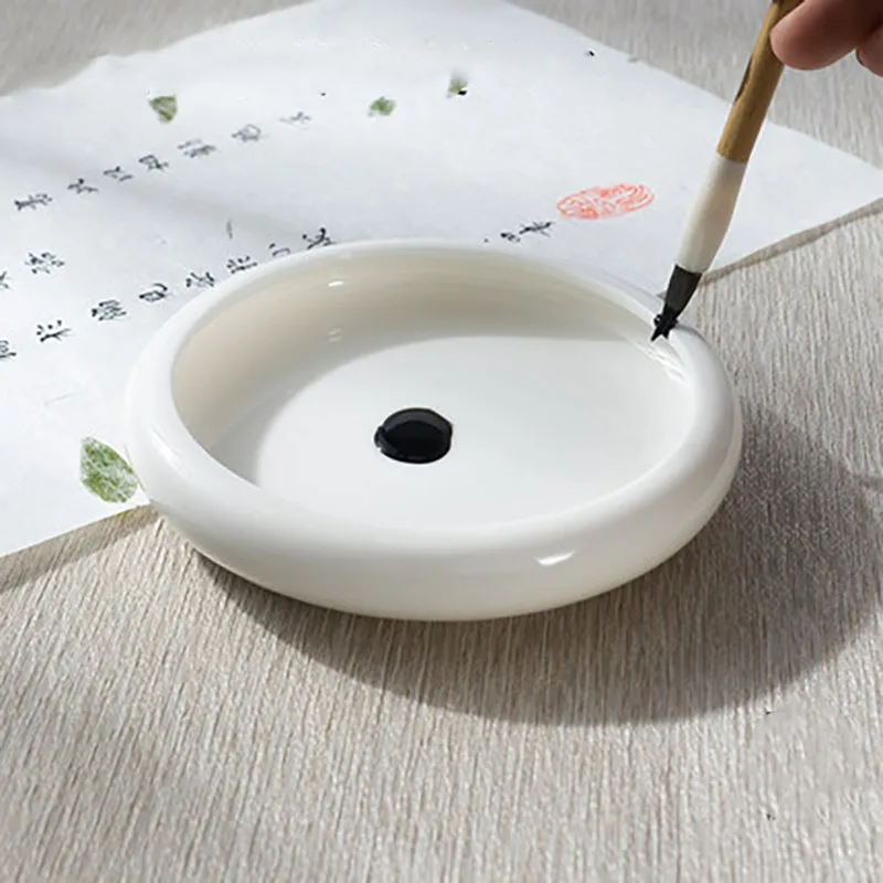 Ink Dish Plate Calligraphy Ink Stone Ceramic Ink Tray Ink Brush Holder for Chinese Calligraphy Painting