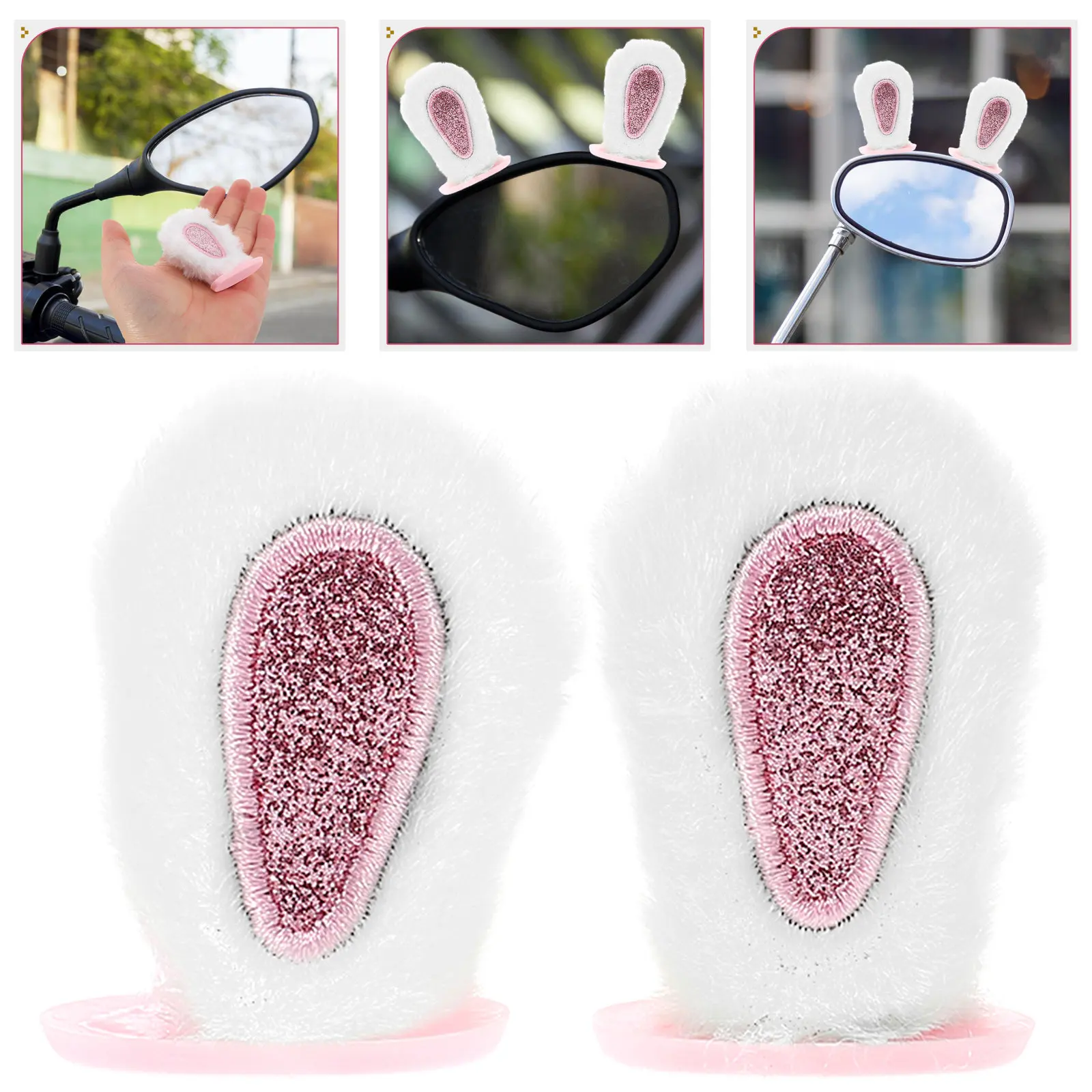 1Pair Car Rabbit Ear Rear View Mirror Decor Adorable Bunny Ears Accessory for Ev Suv Truck Universal Design Soft Comfortable