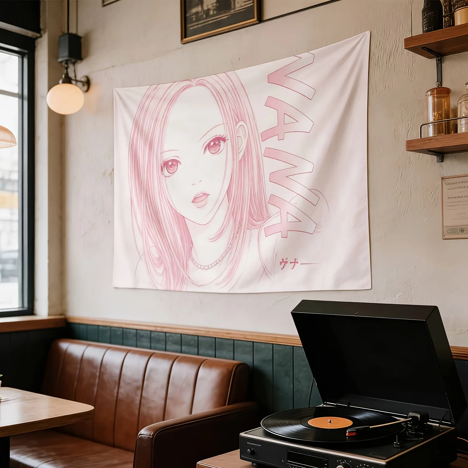 VIKAMA Komatsu Nana Pink Thread Tapestry, Japanese Girl Style Wall Hanging for Bedroom Home Decor