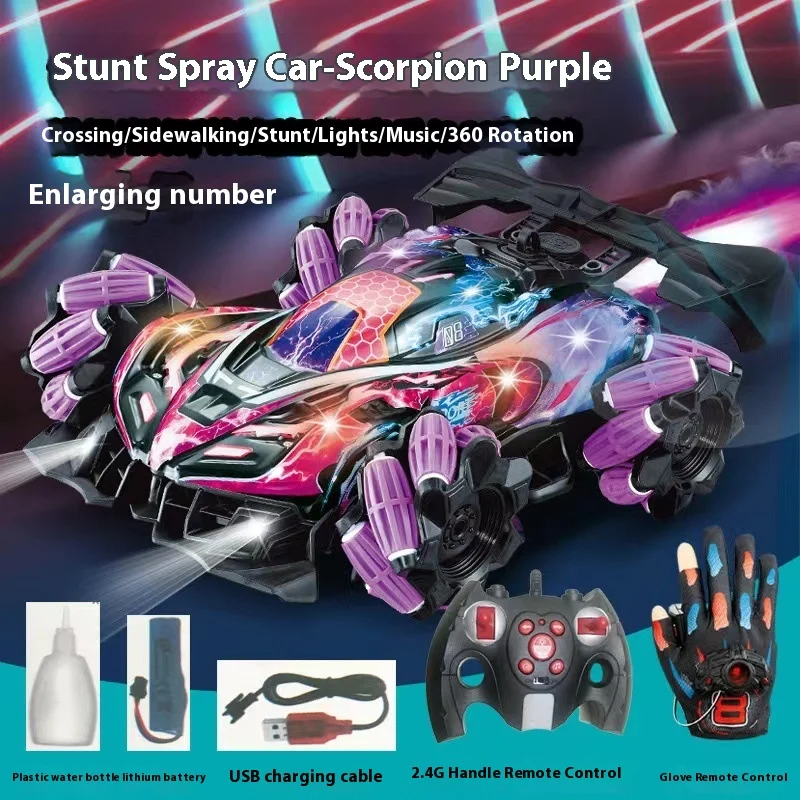 Christmas Drift RC Car With Led Lights Music 2.4G Glove Gesture Radio Remote Control Spray Stunt Cars 4WD Electric Children Toys