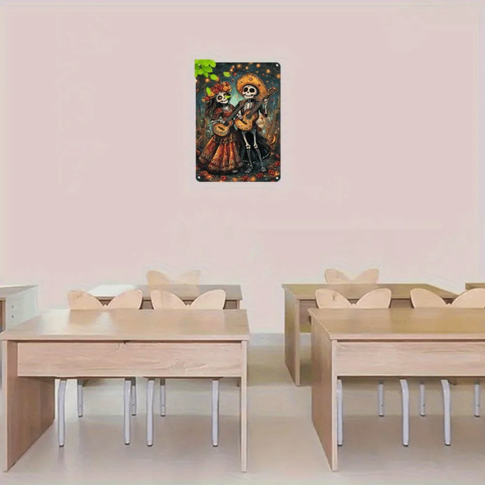 Casa e decoração sazonal sinal de alumínio de metal-esqueleto bonito casal guitarra arte impressão para casa restaurante bar café garagem