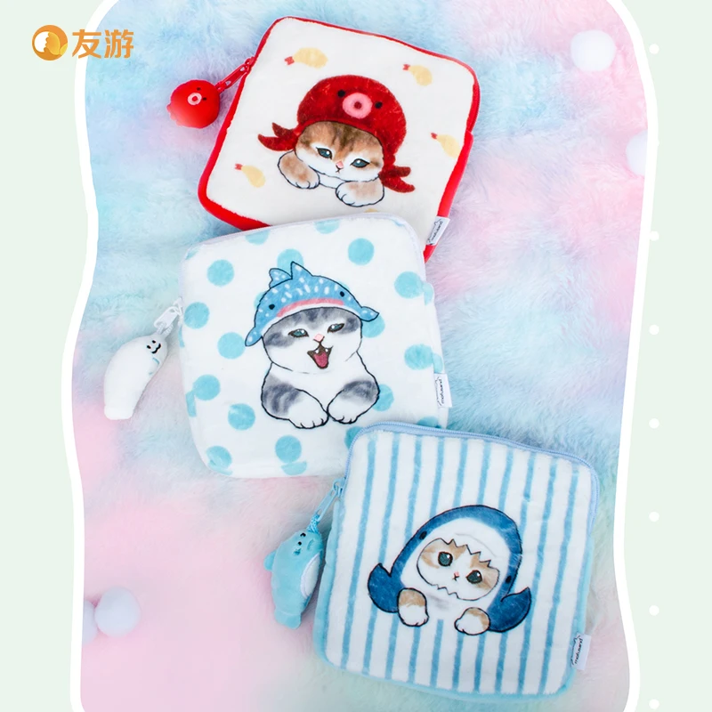 Oryginalny portfel Mofusand Mini, pluszowy portfelik z motywem ośmiornicy, uroczy portfel z motywem zwierząt z kreskówek, niezbędny w podróży, idealny prezent dla dzieci.