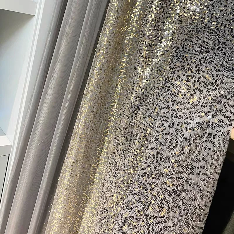 모던 라이트 럭셔리 블랙 골드 스팽글 그라데이션 튤 커튼, 북유럽 인더스트리얼 스타일 그레이 쉬어 커튼 거실 침대 룸 #4
