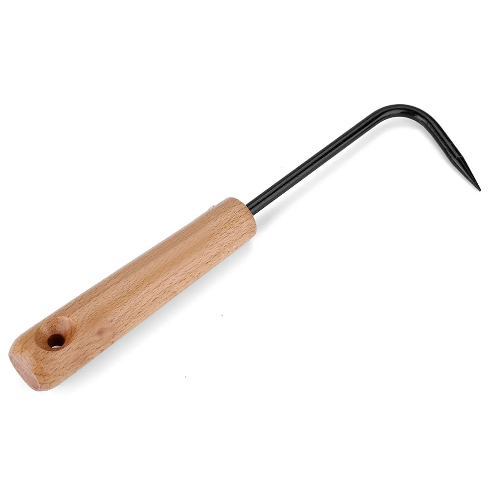 Sturdy Iron Bonsai Root Hook Wooden Handle Single Claw Design Gardening Hand Tool Black Weeding Hook
