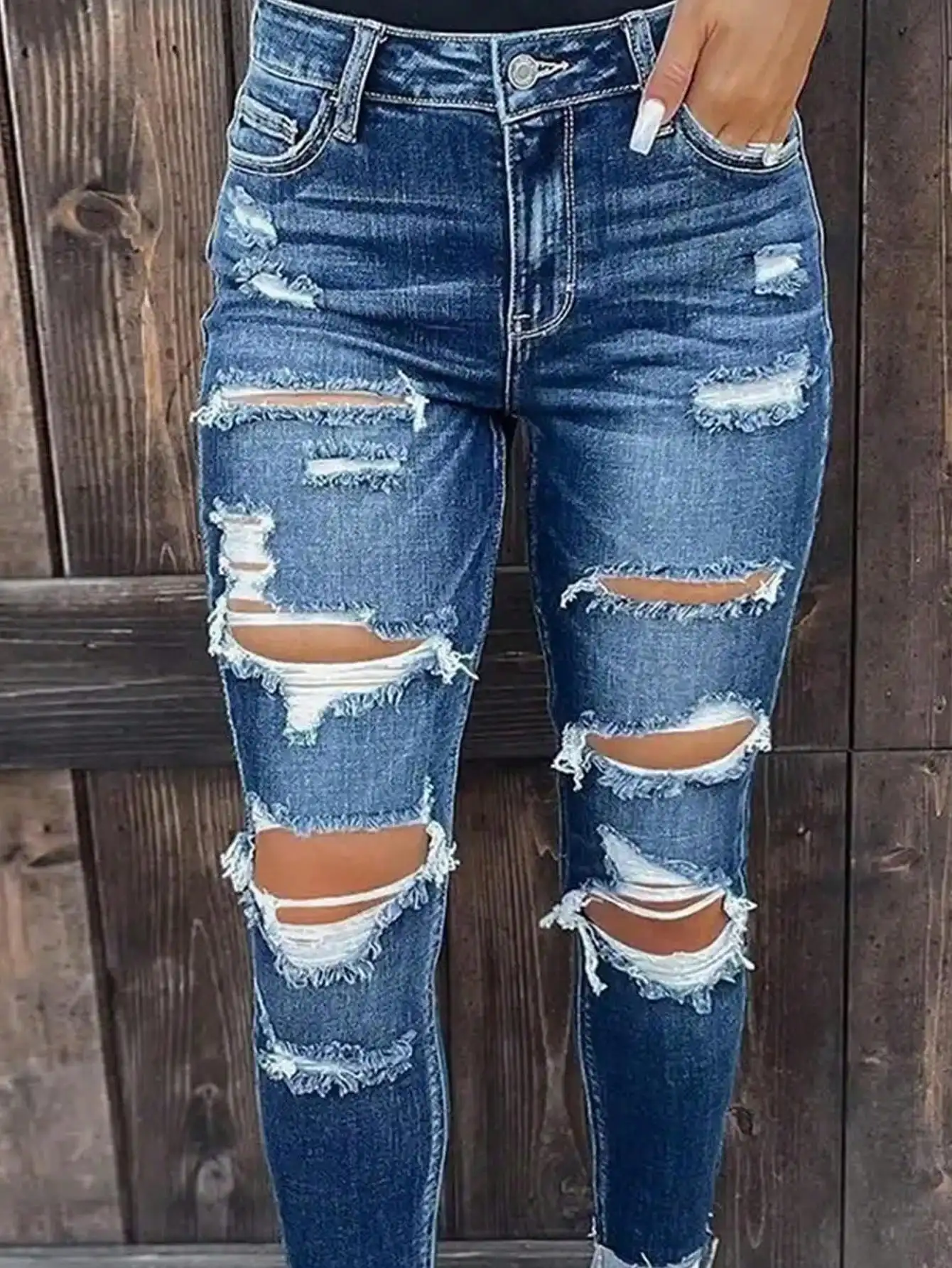 Vaqueros ajustados sexys de payaso hip-hop para mujer, pantalones largos de mezclilla elásticos, diseño de levantamiento de glúteos, cremallera con botones, ajustados informales