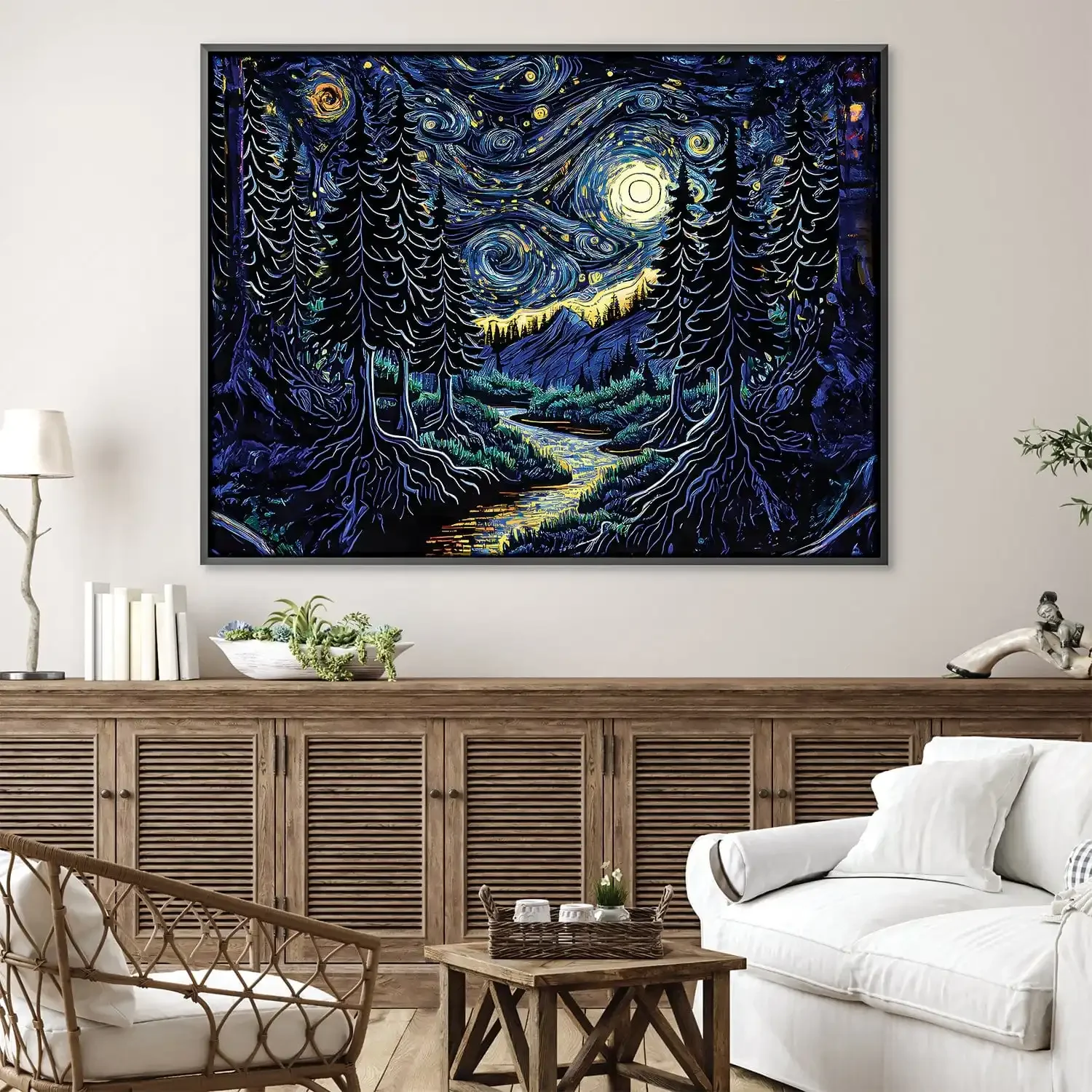 home decor The Great Wave Off Kanagawa By Katsushika Hokusai Famous Paintings with Frame Starry Night Landscape Canvas Art Poste