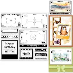 1Sheet Camera Lens Clear Stamps Vintage Transparent Silicone Rubber Stamps with Blessing Words Text for DIY Scrapbooking Photo