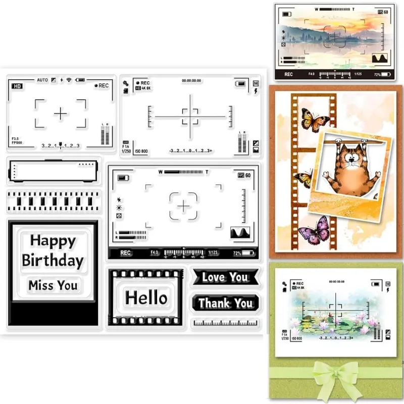카메라 렌즈 투명 스탬프, 빈티지 투명 실리콘 고무 스탬프, DIY 스크랩북 사진용 축복 단어 텍스트 포함, 1 장 