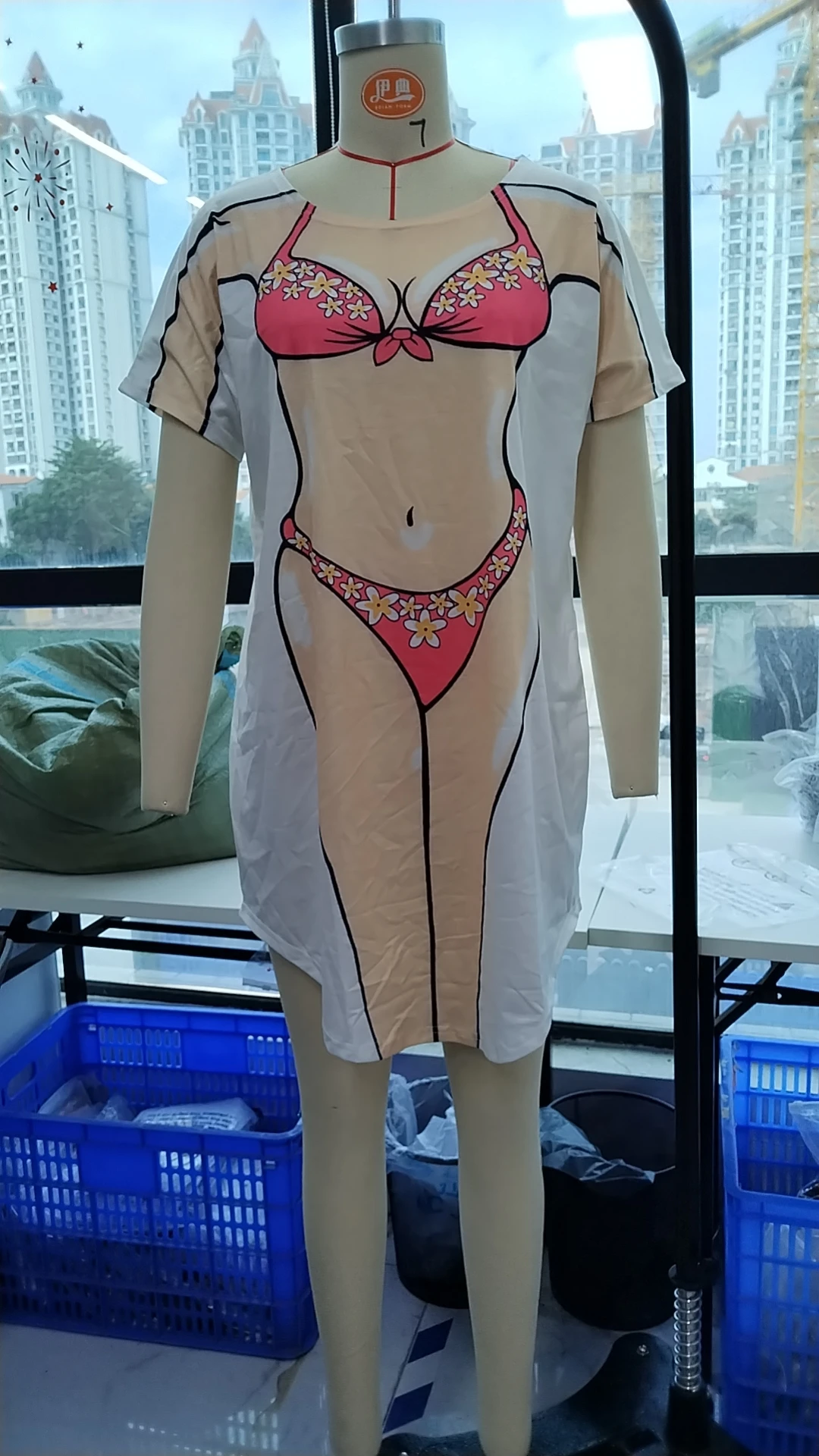Robe T-shirt ample à motif drôle pour femmes, imprimé Bikini 3D, col rond, manches courtes, coupe décontractée, été
