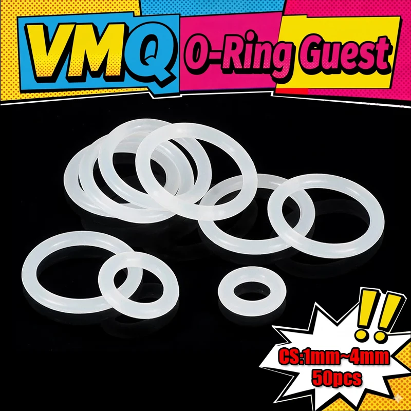 50pcs Thickness 2/2.4/3/4mm White Rubber Seal Ring OD 5-80mm Heat-Resistant Food Grade Silicone O-Ring