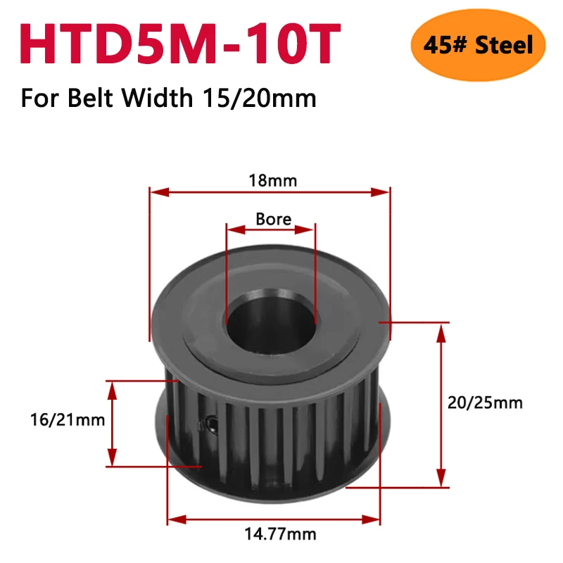 

1pc 10 Teeth HTD 5M Timing Pulley 45# Steel HTD5M 10T Synchronous Wheel for Belt Width 15mm 20mm Bore 5 6 6.35mm Pitch 5mm