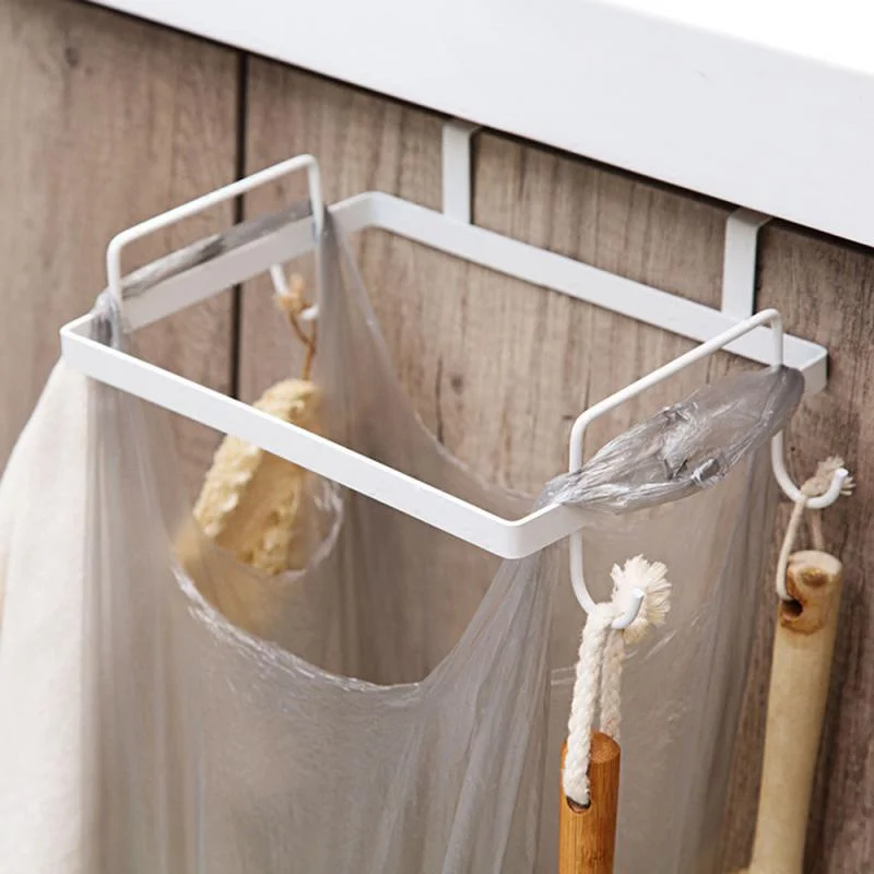 Metal Trash Rack Kitchen Cupboard Door Back Hanging Plastic Waste Bag Storage Stand Garbage Bracket Rubbish Bag Holder Frame