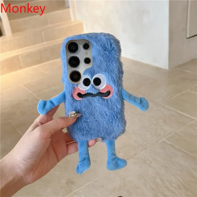 3D Cute Plush Doll Case For Samsung A06 A16 A05 A15 A25 A35 A55 A14 A24 A34 A54 A13 A23 A12 A22 A32 A52 Winter Funny Fluffy Case