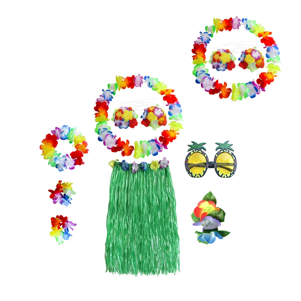 

8 PCS Accessories Dance Costume Tropical Hawaii Grass Skirt Hawaiian Women