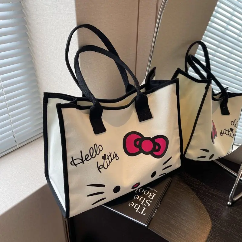 Sanrio Hello Kitty Canvas Tas Schoudertas Eenvoudige Handtas Mode Schattige Draagtas Valentijnsdag Cadeau Tas Y 2K Hello Kitty Cadeaus