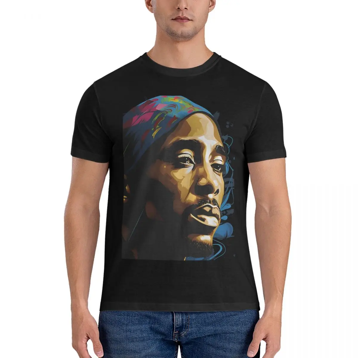 Thug Poet T-Shirts for Men Tupac Amaru Shakur Vintage Cotton Tee Shirt Round Neck Short Sleeve T Shirts New Arrival Tops