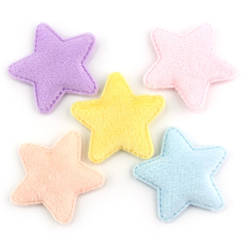 50Pcs 5.0cm Plush Star Furry Pentagram Padded Appliques For DIY Headwear Hairpin Crafts Decoration Clothing Accessories