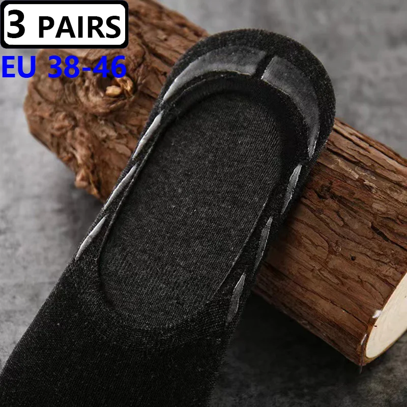 3 Pairs Large Big Size 45,46 Summer Mens Cotton Invisible Boat Socks Silicone Anti Slip Shallow Mouth Breathable Deodorant Socks