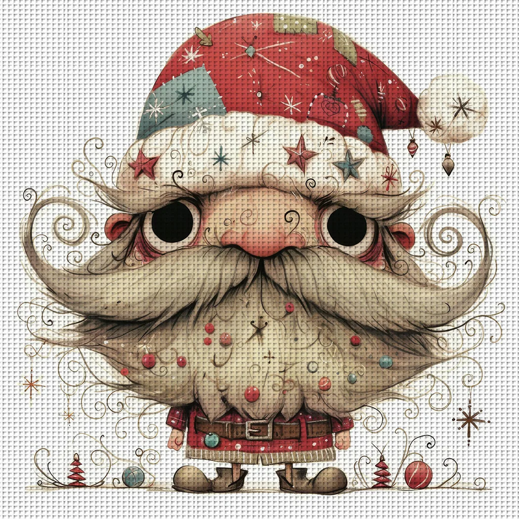 1 unidad, 46x46cm/18.1x18.1in, kit de punto de cruz DIY con estampado 11CT, Papá Noel con barba en espiral, juego de punto de cruz relajante para principiantes adultos
