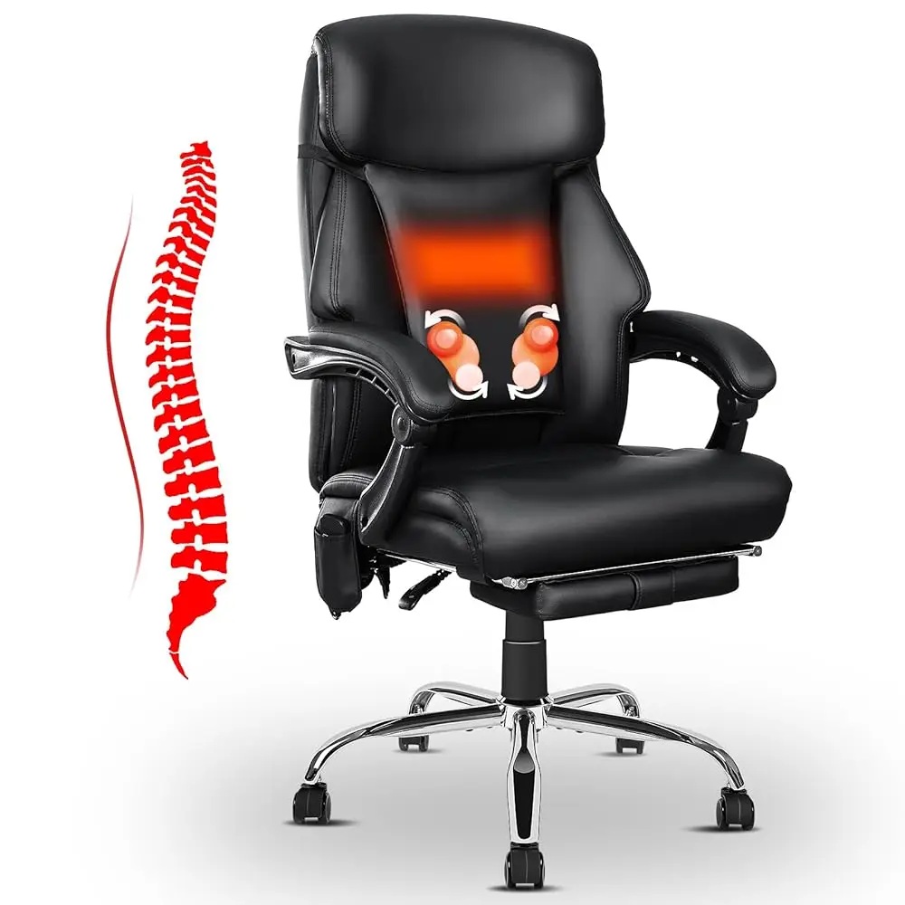 

Kneading Massage Executive Office Chair, 3D Ba Massage Heated Office Desk Chair With Reclining Backrest, Footrest & Height
