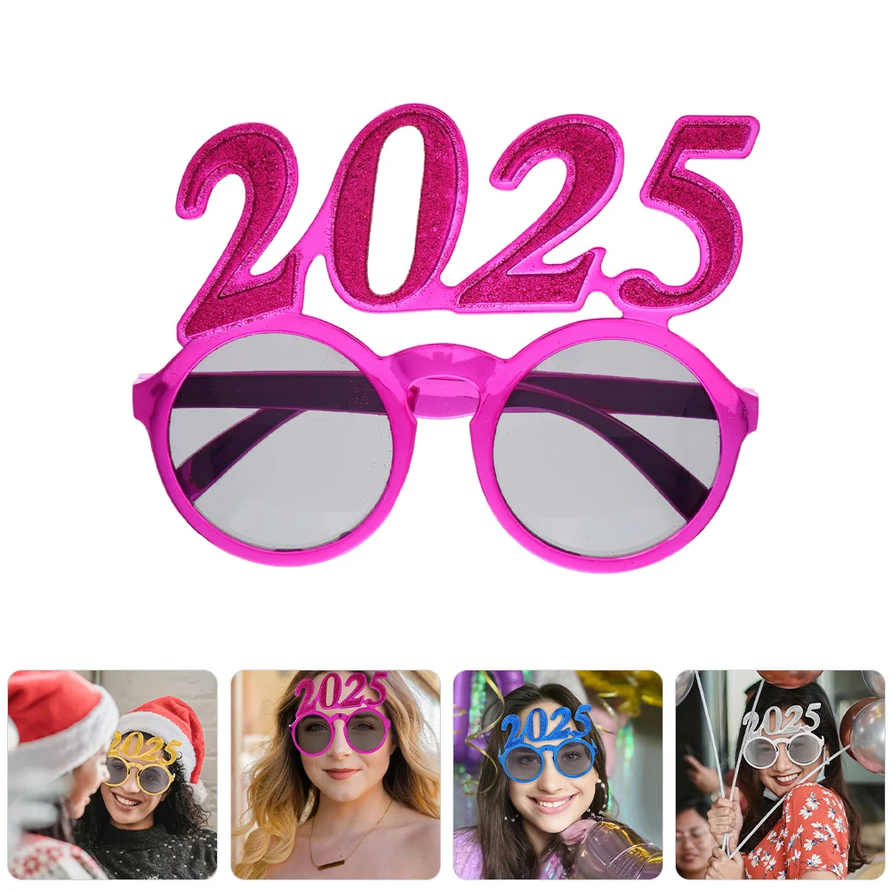 

4pcs Number Glasses 2025 Electroplated Round Frame New Year Eve Party Supplies Graduation Photo Props Celebration Decorations