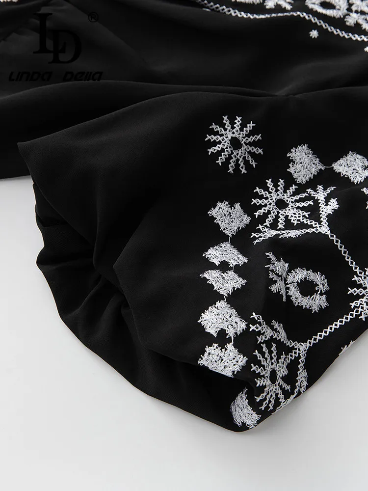 Ld linda della-فستان نسائي غير رسمي ، أنيق وجميل ، أسود ، رقبة على شكل حرف V ، تطريز ، قصة ضيقة ، شيفون ، لصق ، الصيف ،