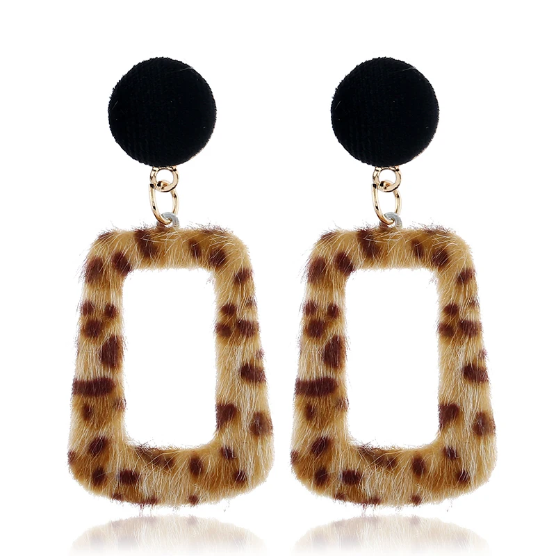New Velvet Khaki Leopard Trapezoidal Star Crescent Cone Rhinestone Earrings Women's Fashion Jewelry Party Girl Gift Oorbelen
