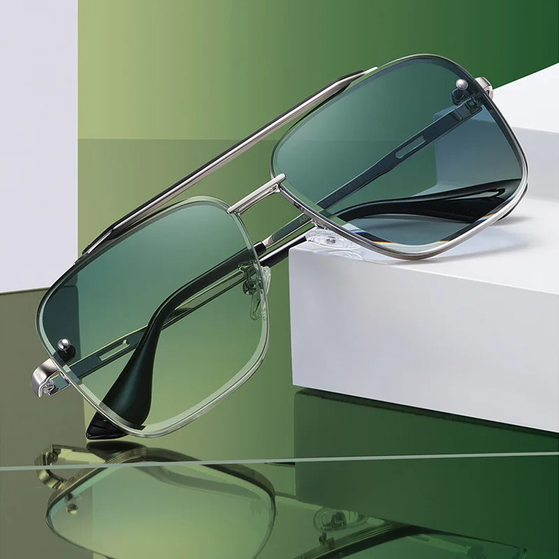 Nowe gradientowe okulary przeciwsłoneczne dla mężczyzn Moda Metalowe okulary przeciwsłoneczne z dużą ramką Marka Luksusowy design Lunette De Soleil Homme
