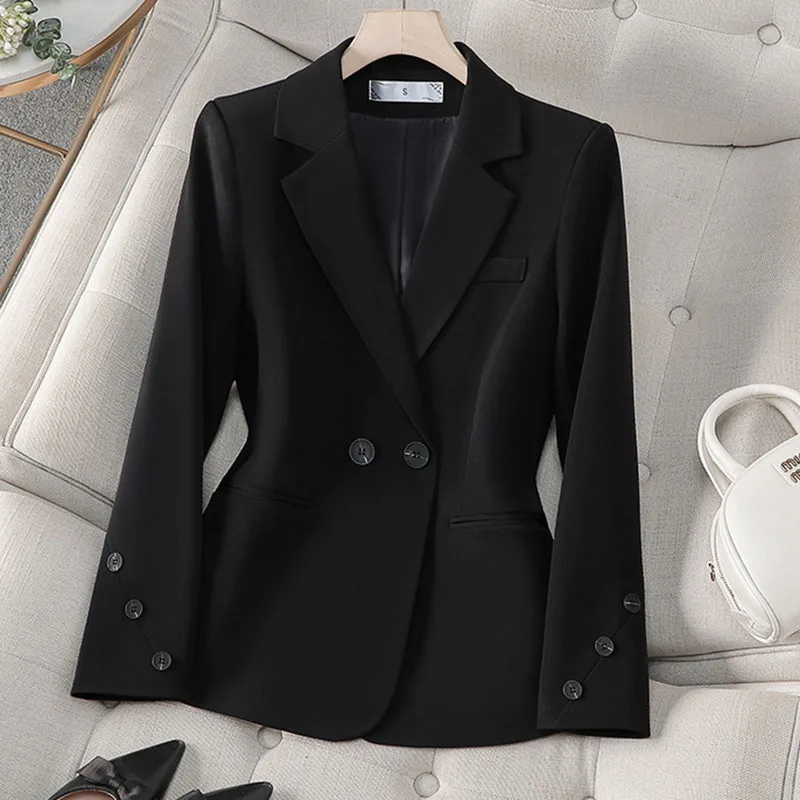 

2025 New Spring Autumn White Black Blazer Women Long Sleeve Double Breasted Office Business Formal Coat Jacket Work Wear