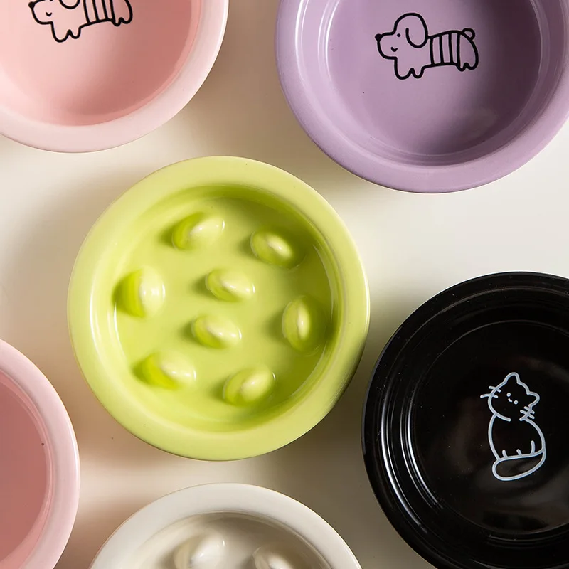 

Ceramic Pet Bowls High-Temp Fired with Slow Feeder Design 170mm x 42mm 360ml Capacity Dog Cat Feeding Dish