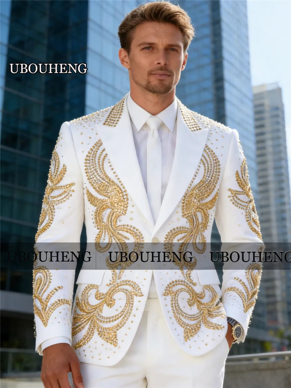 Twinkling Beaded Stones Suits Men For Wedding Single Breasted Jacket Pants 2 Piece Set Groom Tuxedos Customized Male Attire 2026