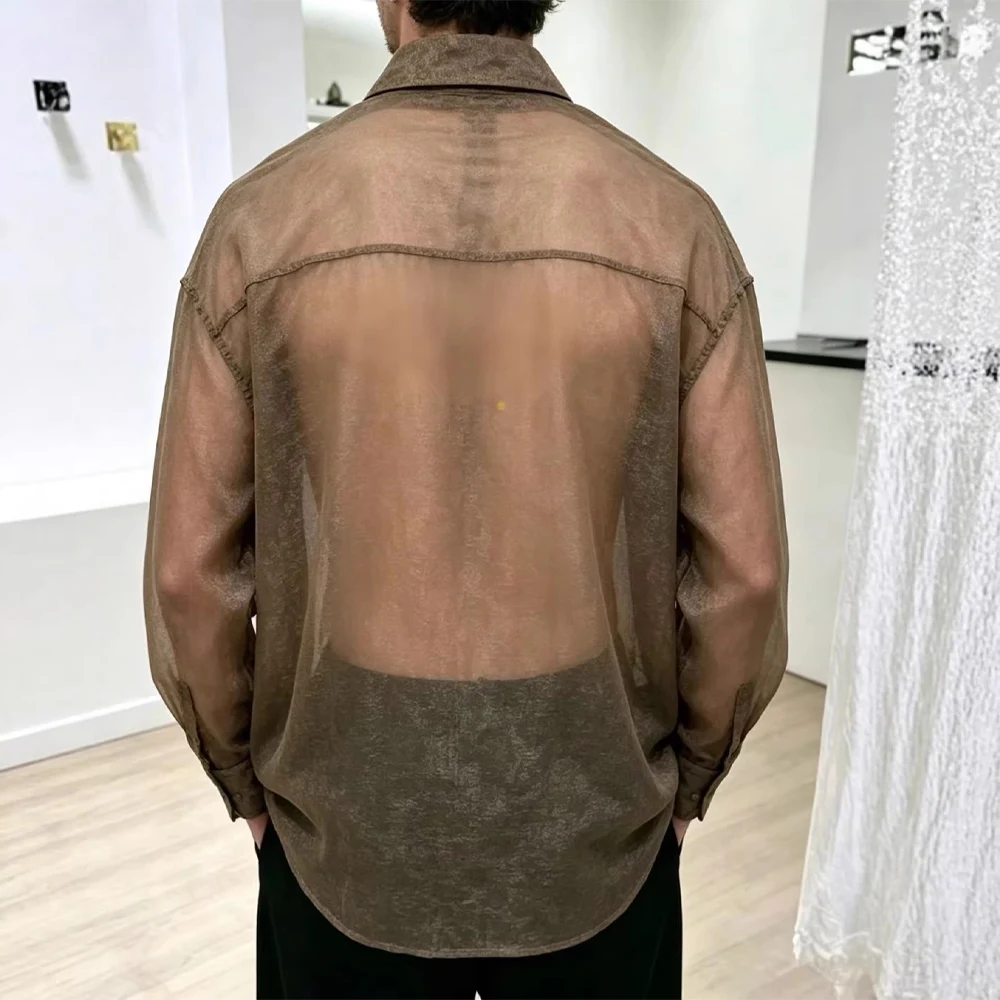Men’s Sheer Shirt Transparent Long Sleeve Casual Oversized See Through Shirt 2026 New