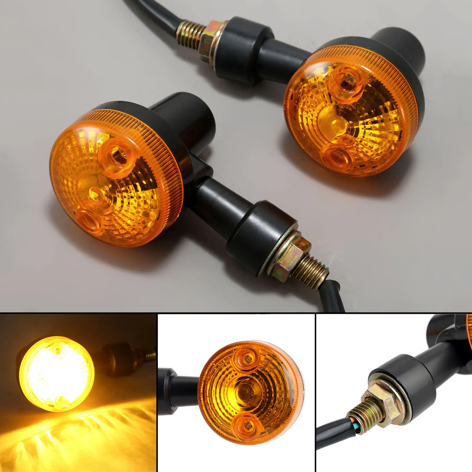 mtsooning 2Pcs 10mm Bolt 12V Front Rear Motorcycle Turn Signals Command Lamp Indicators Amber Light Lamp Motor Turn Signal Light