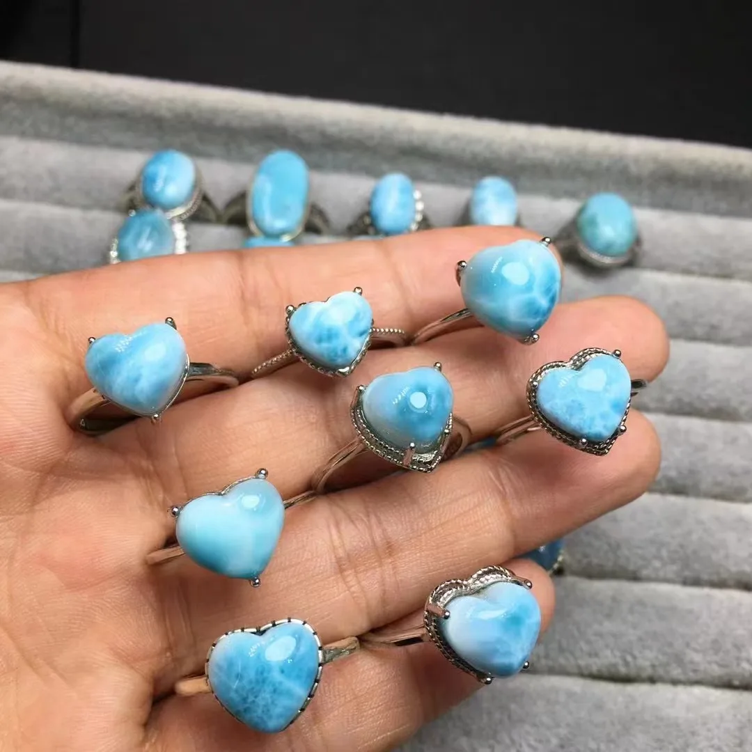 Unit One Piece Natural Larimar Crystal Healing Designed Random Shape Gemstone rings