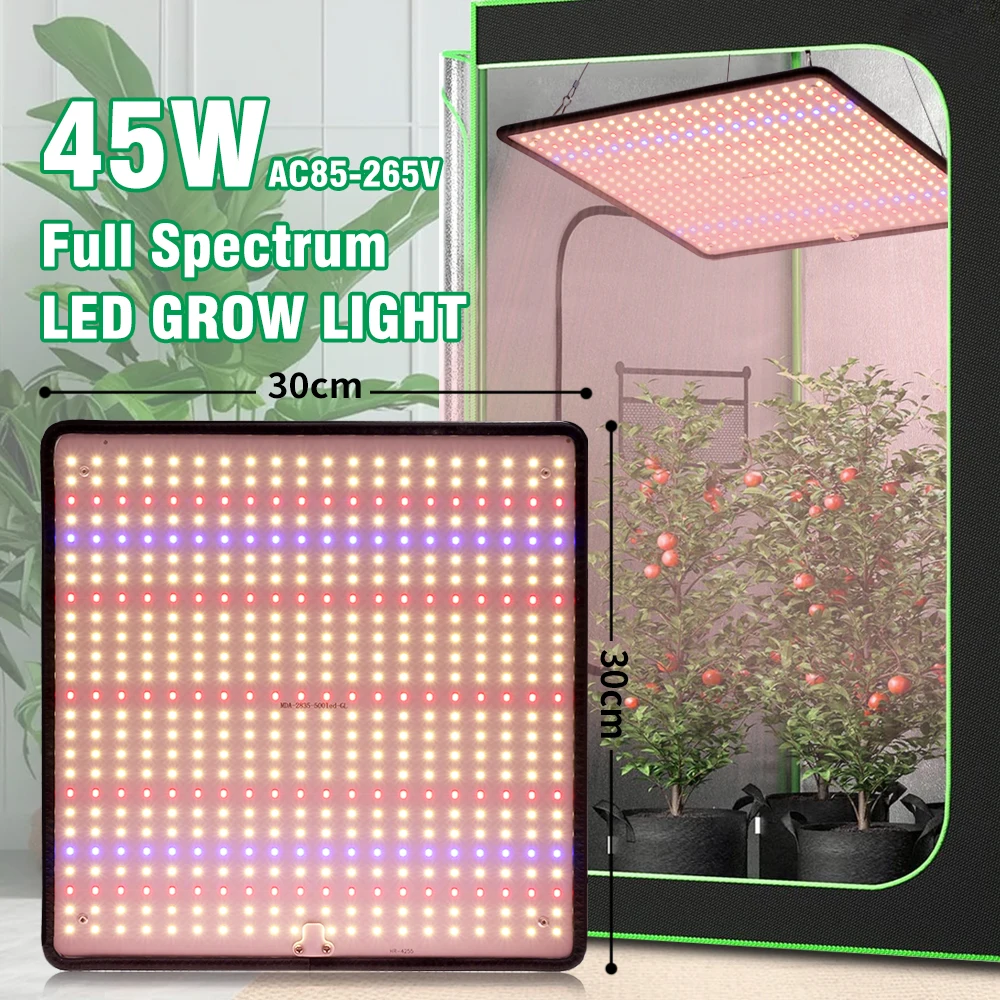 🌴45W AC85-265V Aluminum Lamp Body Full Spectrum Wide-angle Lighting SMD 2835 Professional Grow Light LED Chip LED Grow Light